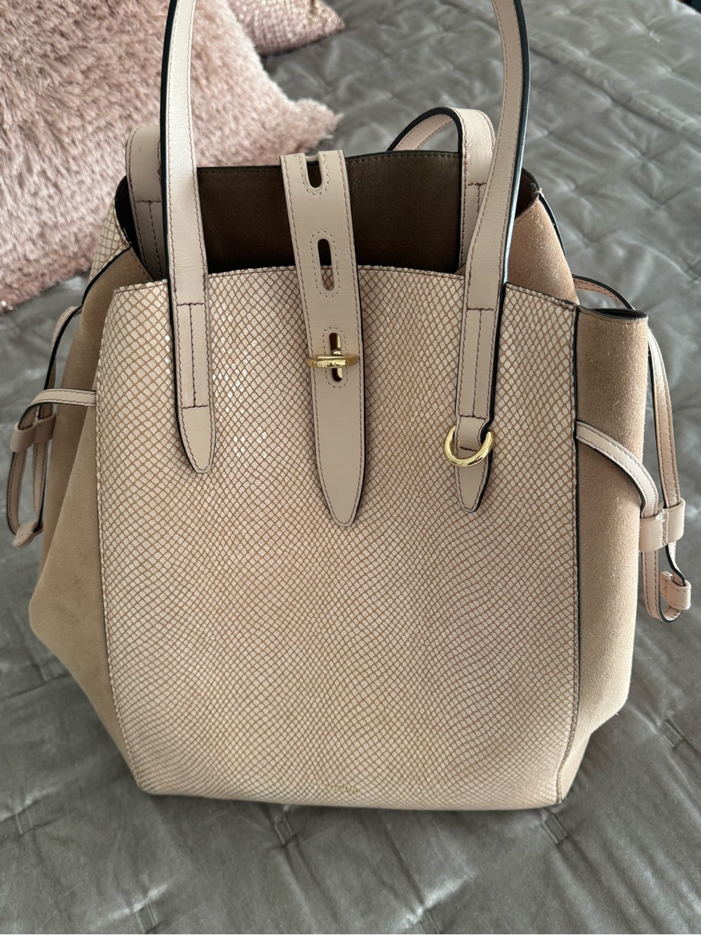 Furla Net Large Tote Bag Shoulder-Bag in Dark Bon Bon+Bon Neutral Suede BASRFUA